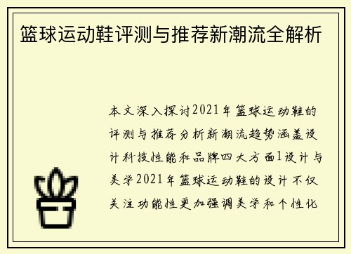 篮球运动鞋评测与推荐新潮流全解析