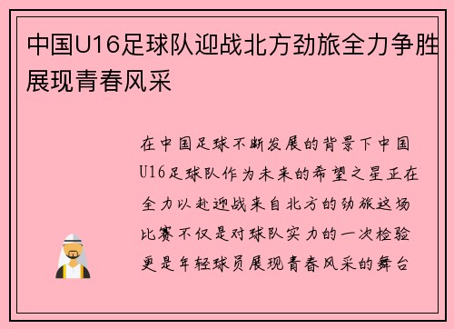 中国U16足球队迎战北方劲旅全力争胜展现青春风采